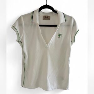 Juicy Couture Vintage White Polo with Green Accents Embroidered Tennis Racket